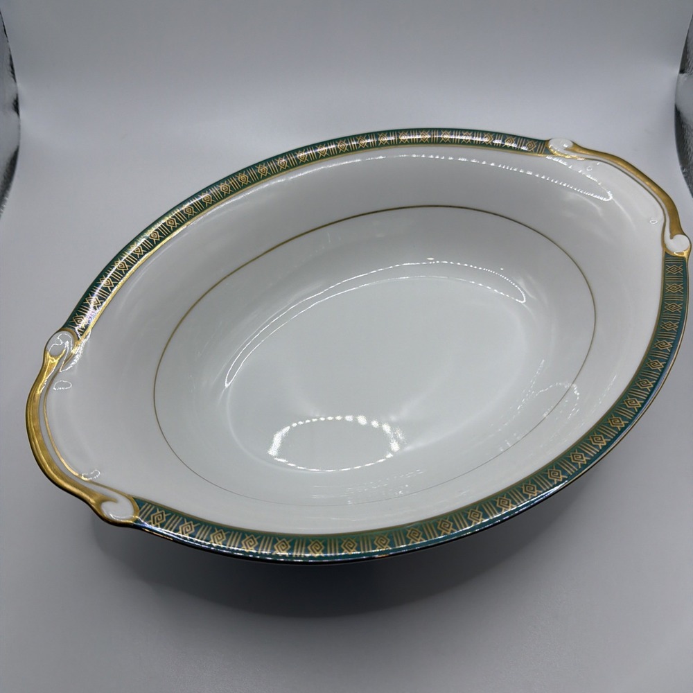 Ebony by Tradition 16.5" Platter Fine China Green & Gold Design‎ Platter